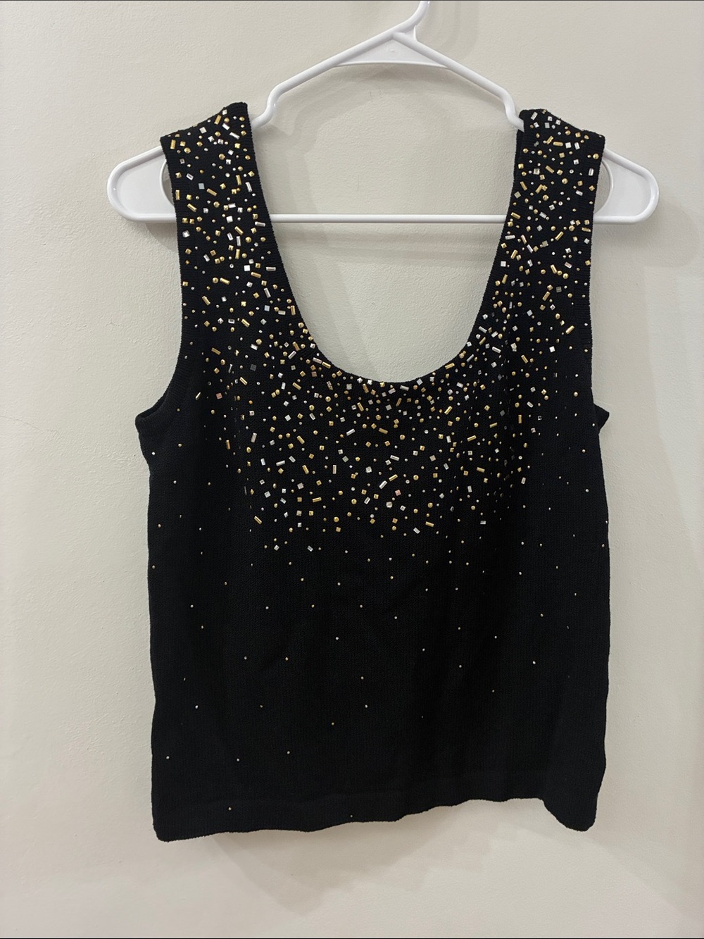 St. John Evenings by Marie Gray Black Embellished Scoop Neck Tank Top - size 6
